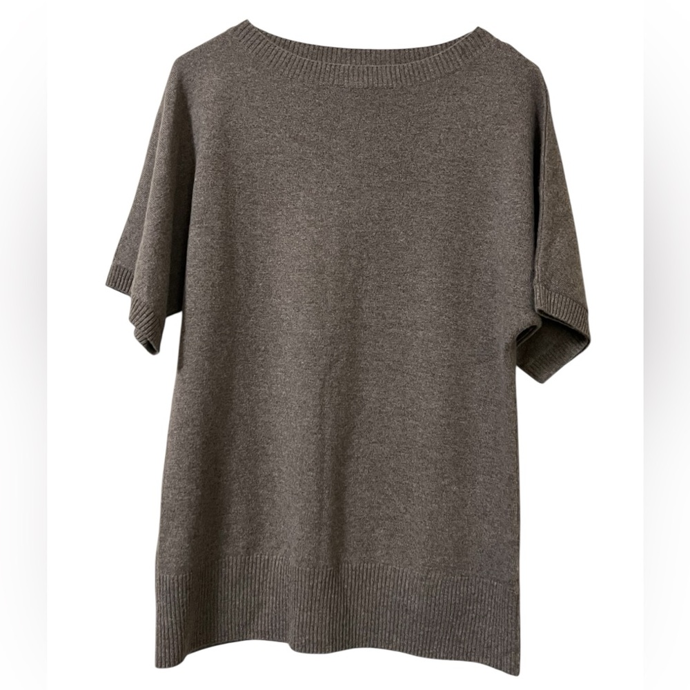 Prive Cashmere taupe 100% cashmere boat neck short sleeve sweater minimalist
